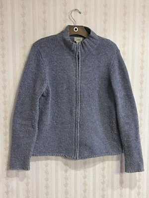 Suéter feminino LL Bean lã cordeiro cabelo de coelho angorá zíper completo tamanho M - Imagem 1 de 4