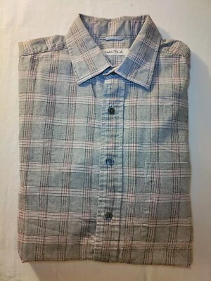 Men Nautica Gray Brown Red Black Check Long Sleeve Dress Shirt Large L VTG NWOT - Image 1 of 4
