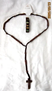 Collier et bracelet perles chapelet rondes marron première communion/1ère confirmation 16" - Photo 1/8