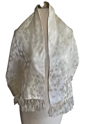 Vintage 1950s Ivory Color Jacquard Brocade 100% Silk Scarf - Image 1 of 4