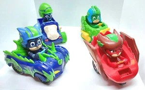 PJ Masks Lot of 4 Racers Cars Figures In Vehicle Owlet Gekko Catboy Night Ninja - Picture 1 of 12