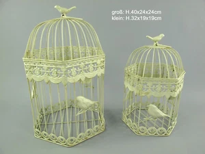 Antiguo Decoración Jaula para Pájaros 2er-Set de Metal Planta Flores 6-eckig - Imagen 1 de 3