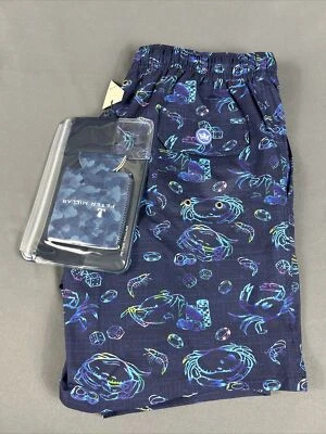 Peter Millar Swim Trunks Crown Crabs And Craps Print Medium Blue NWT MSRP $100 - Image 1 of 4