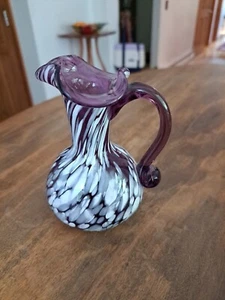 Vintage Murano Hand Blown Art Glass Purple White Creamer Pitcher Vase 5” - Picture 1 of 5