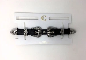 Kunstleder Rodeo Schnalle Choker Halskette schwarz silber - Musik Festival - Konzert - Bild 1 von 9