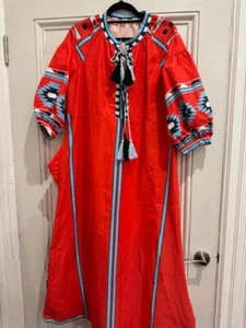 Red Morrocan print cotton dress, size 12-14 - Picture 1 of 3