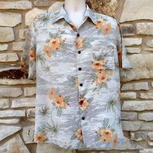 Camisa para hombre Caribbean Joe hawaiana Aloha Friday Campamento talla M gris seda dorada - Imagen 1 de 9