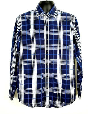 Camisa para hombre Tasso Elba talla grande azul a cuadros clásica manga larga abotonada  Foto 1 de 4