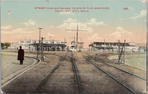 Postal de la ciudad de Oklahoma c1910 "Entrada de tranvía al recinto ferial estatal" sin usar - Imagen 1 de 2