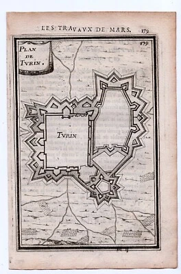 1671 Manesson Mallet Antique Print, Map, Fortifications, Turin, Torino, Italy - Image 1 of 2