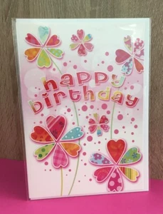 Female Happy Birthday Card Colourful 6 Leaf Clover Theme - C35 - Picture 1 of 7