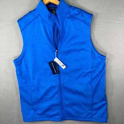 Devon & Jones Mens Vest XL French Blue HTHR Full Zip Mock Neck Sleeveless - Image 1 of 4