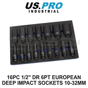 US PRO INDUSTRIAL 16pc 1/2" DR 6PT European Deep Impact Sockets 10 - 32mm 3954 - Picture 1 of 3