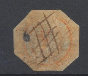 Tasmania Stamps 1853 4d pale yellow orange SG12 cut to shape CV £350 - Picture 1 of 4