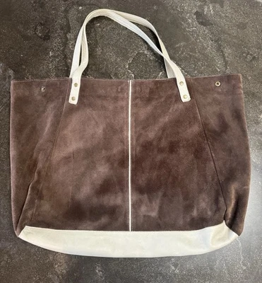 Bolso de hombro American Apparel de cuero gamuza marrón/blanco Foto 1 de 4