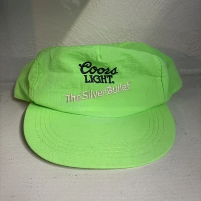 Sombrero de nailon ajustable vintage años 80/90 Coors plata clara bala espalda a presión verde Foto 1 de 4