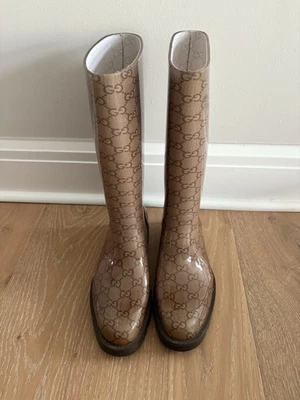 Botas de Lluvia 100% Auténticas Gucci GG Monograma Goma Talla 36 EE. UU. 6 Marrón Foto 1 de 4