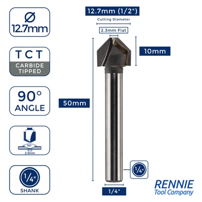 RENNIE TOOL COMPANY 1/4" Shank x 1/2" x 90 Degree V-Groove Router Bit Folding ACM Dibond Aluminium