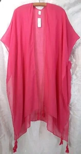 NWT Charming Charlie O/S Semi-Sheer Chiffon Kimono Cover-Up Tasseled Shawl Pink - Picture 1 of 7
