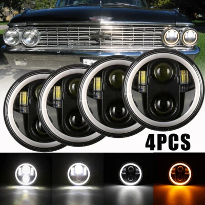 4 светодиодные фары 5,75 дюйма 5-3/4 дюйма дневные ходовые огни Angel Eye Hi-Lo для Ford Galaxie 500 1962-74 - Изображение 1 из 4