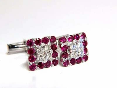 3.29CT Bright Red Rubies With 1.22CT Round Full Cut CZ Beautiful Square Cufllink - Image 1 of 4