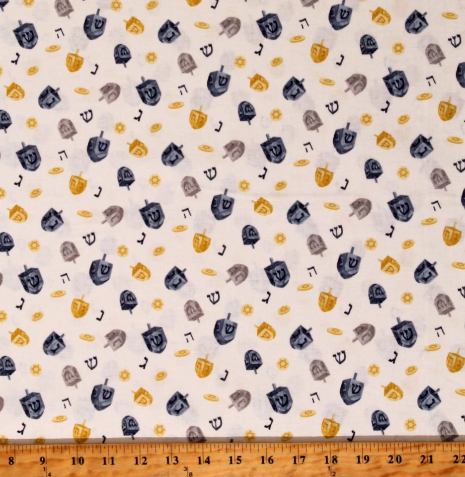 Cotton Hanukkah Nights Dreidel Dice White Fabric Print by Yard D507.56 - Image 1 of 1