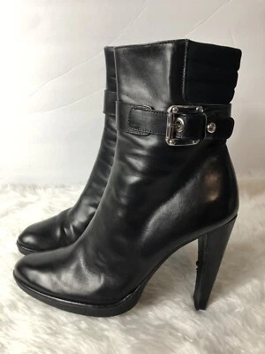 Stuart Weitzman Black Buckeroo Leather Ankle Buckle Side Zip Boots Booties Sz 7 - Image 1 of 4