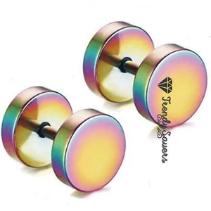 Men Women Kids Screw Stud Earrings Steel Cheater Fake Gauges Ear Plugs PAIR - Picture 1 of 6
