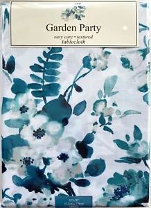 Benson Mills Garden Party Teal Blue Floral Textured Polyester Tablecloth 3 Sizes - Picture 1 of 6