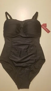 NEW! 🔥MERONA Women Black Ruched One Piece 38C 34DD 40DD 36DD Bra Cup Swim Suit  - Picture 1 of 4