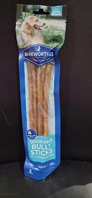 Лакомства для собак Barkworthies без запаха 12 дюймов Bully Stick, 3 штуки средние жевательные НОВЫЕ НЕРАСПАКОВАННЫЕ - Изображение 1 из 2