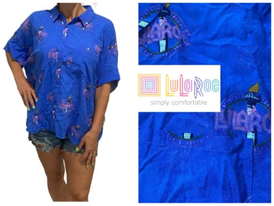 CAMISA DOLMAN MANGA CORTA LULAROE AMY AZUL LOGO BOTONES L NUEVA CON ETIQUETAS UNICORNIO🦄 🌺 Foto 1 de 4