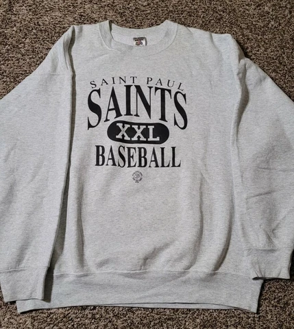 Vintage Saint Paul Saints Baseball Crewneck Sweatshirt XXL 2XL 1996 Grey Cover
