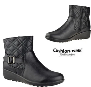 Ladies Cushion Walk Ankle High Side Zip Walking Comfort Casual Boots Shoes Sizes - Picture 1 of 8