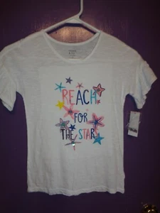 Crown & Ivy Girls Montauk Graphic Casual Top Short Sleeve Size S Small White NWT - Picture 1 of 4