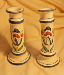 PAIR Hand Painted Tall Candlestick Made In Italy - Picture 1 of 5