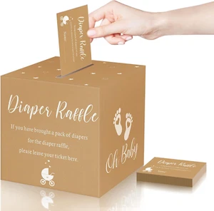 50 Diaper Raffle Tickets with Box for Baby Shower Game Invitations Diaper Raffle - Picture 1 of 12