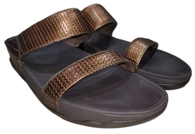 Босоножки Fitflop женские Lulu бронзовые размер 11 шлепанцы плетеные без шнуровки на платформе 408-012 - Изображение 1 из 4