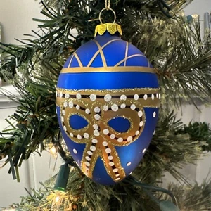 Vintage Whitehurst Imports Christmas Ornament Blue with Glitter Bow Tie - Picture 1 of 5