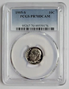 PCGS 1985-S PR70DCAM Dime BEAUTIFUL PROOF WITH A MIRROR FINISH & DEEP CAMEO - Picture 1 of 2