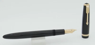 Pluma Estilográfica Parker English Duofold Máxima Negra con Borde Dorado - 14kt Nuevo en Caja - 1958 Foto 1 de 4