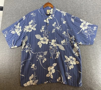 Tommy Bahama Hawaiian Blue Floral Button Up Shirt Short Sleeve Men’s Sz XL Silk - Image 1 of 4