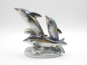FIGURA VINTAGE ISLA DE PALMERAS DELFINES 5,5" DE ALTO BRILLO IRIDISCENTE - Imagen 1 de 14