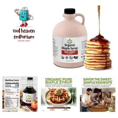 Jarabe de arce puro orgánico, oscuro y robusto mejor que el jarabe para panqueques, uso para co... Foto 1 de 4