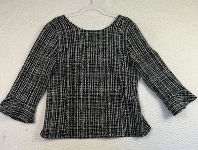 Suéter Talbots para mujer grande negro blanco manga campana a cuadros elástico top de negocios Foto 1 de 4