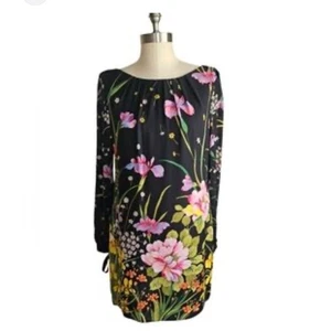 Abito Milly of New York stampa floreale manica lunga seta taglia 8 nero colorato - Foto 1 di 15