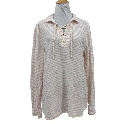 Camisa Tommy Bahama Mujer M Mediana Multi Lino Dobby Llama Con Cordones Rayas Foto 1 de 4
