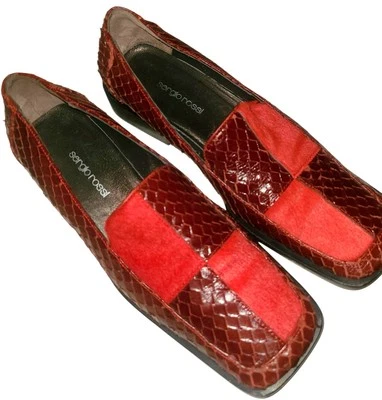 SERGIO ROSSI Red Snakeskin Loafers Size Italy W 36½ USA W 6½ - Imagem 1 de 4