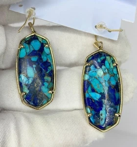 Pendientes colgantes Kendra Scott Elle en bronce veteado lapislázuli turquesa magnesita - Imagen 1 de 10