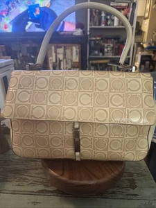 Salvatori Ferragamo Gancini Pattern Leather Hand Bag Ivory Used - Picture 1 of 15